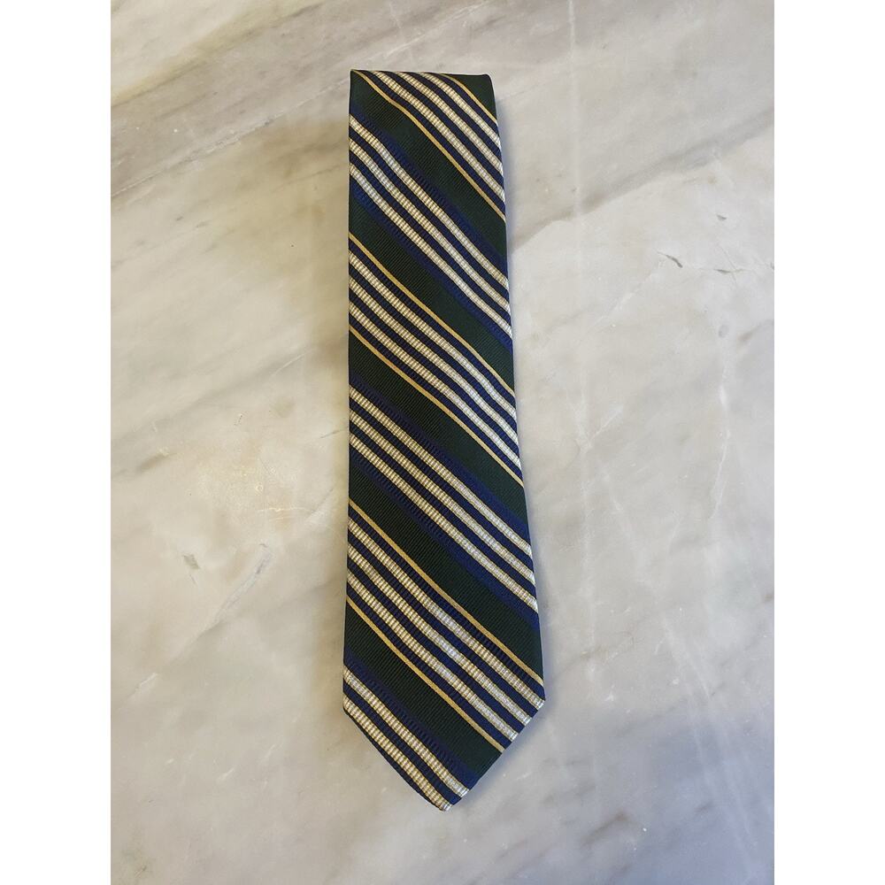 Robert Talbott Best Of Class Tie 100% Silk Regimental Stripe Gold Navy white blu